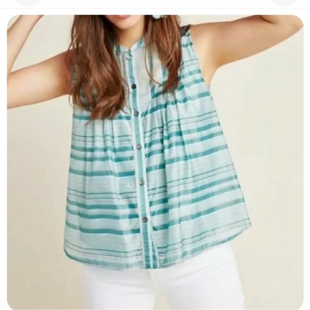 ANTHROPOLOGIE  Current Air Green Striped Sleeveless Top